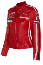 Womens Leather Biker Racing Badges Jacket-Agadir