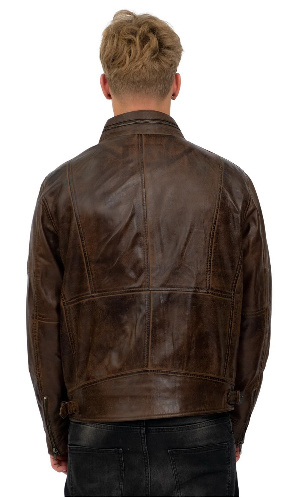 Mens Retro Biker Leather Jacket-Sydney