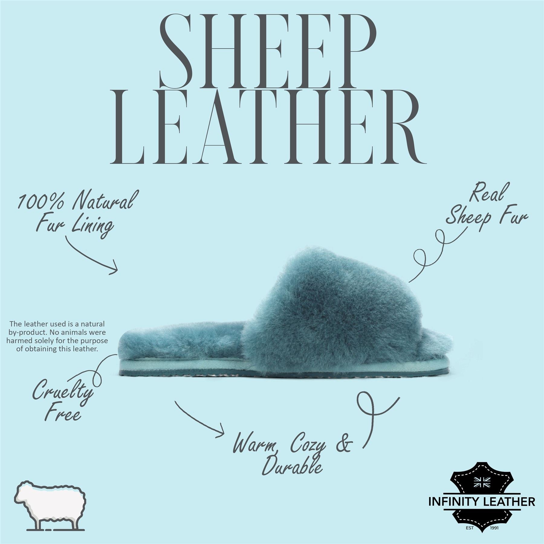 Women's Sheepskin Slippers Teal Warm Winter Fur Sliders - Nordic