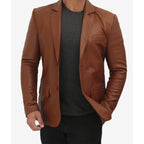 Mens Two Button Tan Leather Blazer – Notch Lapel
