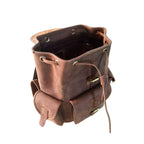 Vintage Dark Brown Leather Backpack - Handmade Leather Drawstring Bag