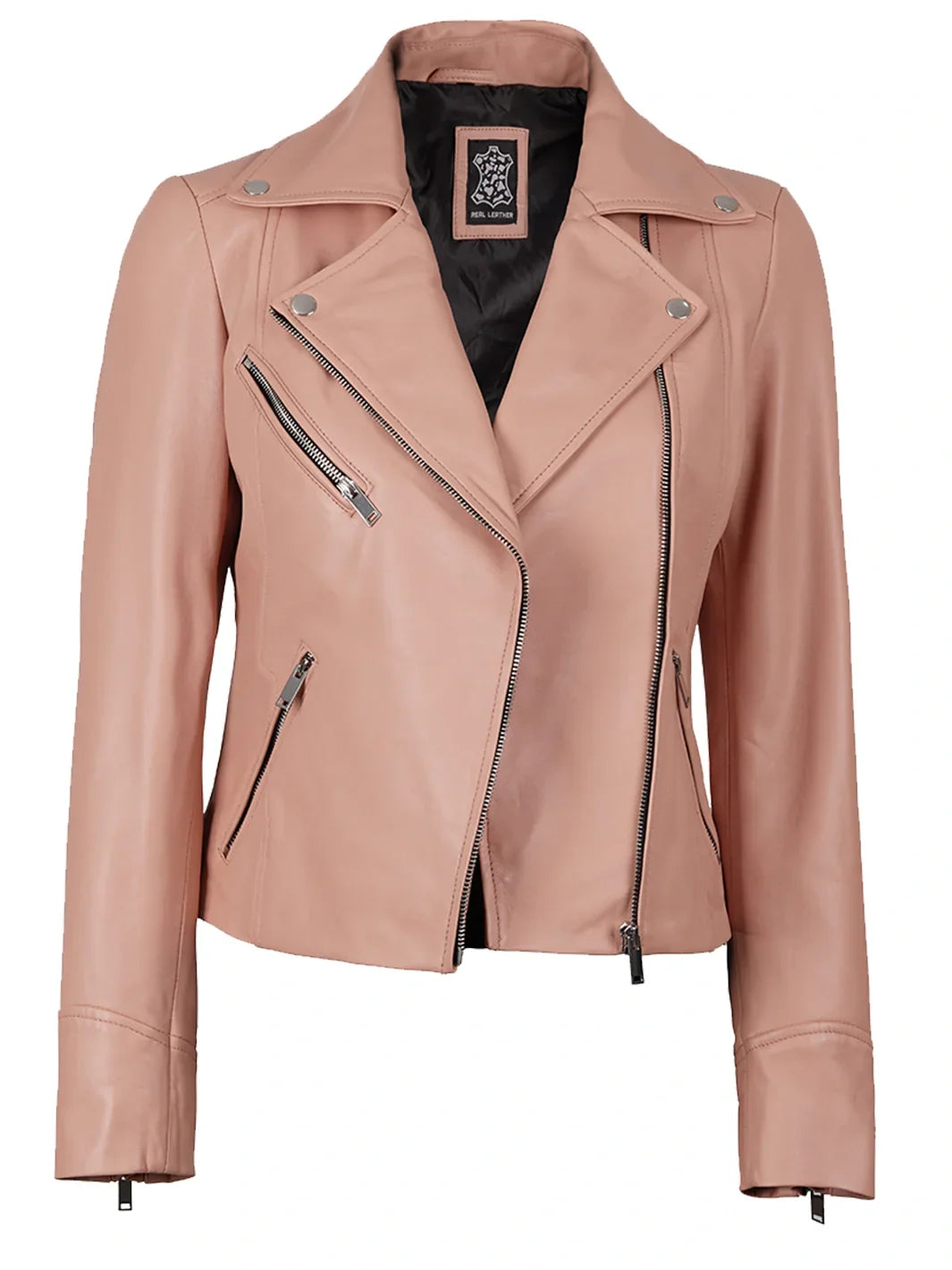 Ninfa Women's Pink Asymmetrical Biker Style Leather Jacket