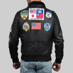 Top Gun Black Leather Maverick Bomber Jacket
