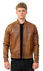 Mens Retro MA-1 Leather Bomber Jacket-Arlington