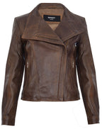 Womens Leather Shawl Wrap Biker Jacket - Riga