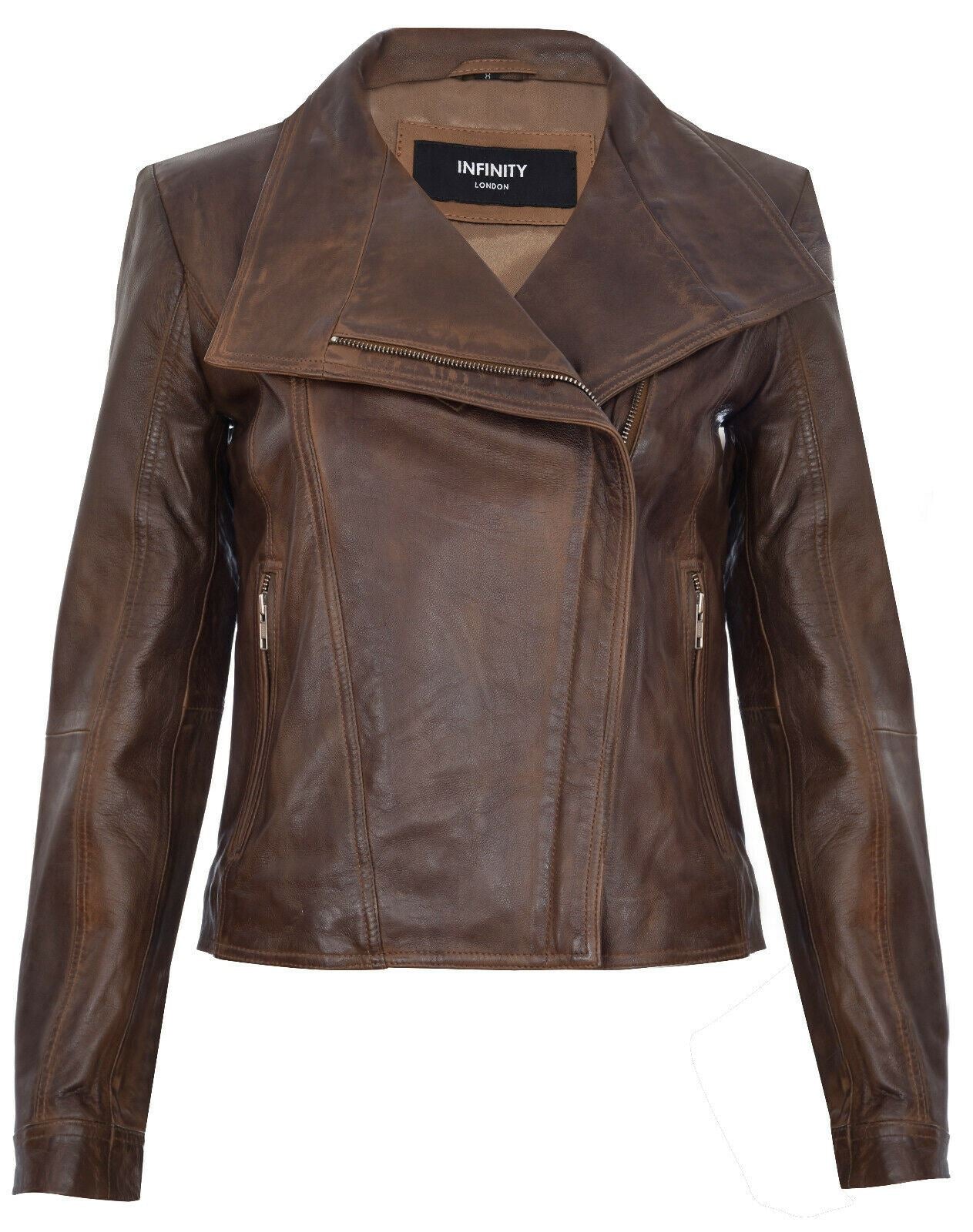 Womens Leather Shawl Wrap Biker Jacket - Riga