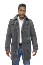 Mens Shearling Sheepskin Suede Pea Coat-Cali