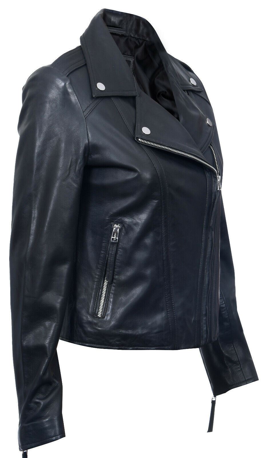 Womens Black Leather Biker Jacket-Tamale