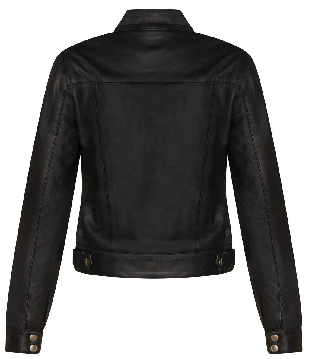 Womens Plain Leather Moto Biker Jacket-Braga