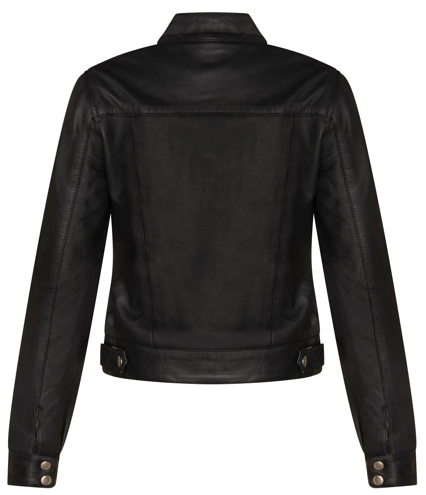 Womens Plain Leather Moto Biker Jacket-Braga