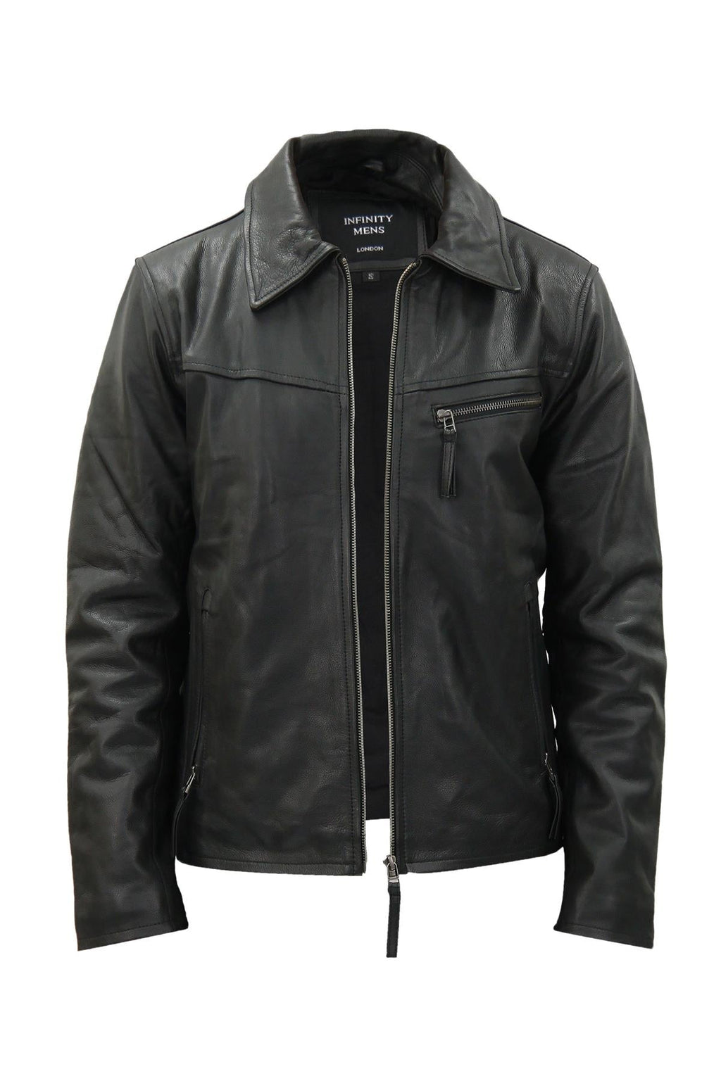 Mens Classic Cow Hide Leather Biker Jacket