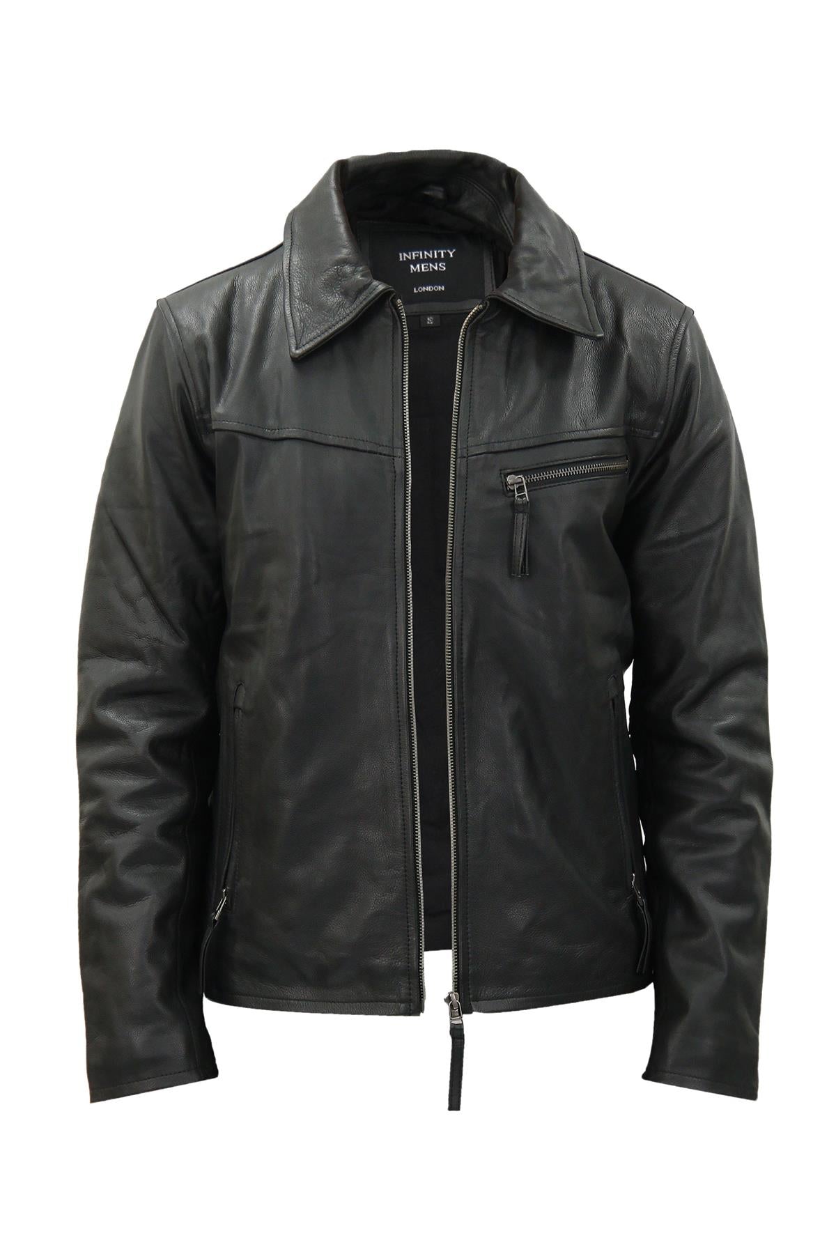 Mens Classic Cow Hide Leather Biker Jacket