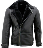 Mens Double Breasted Sheepskin Leather Biker Jacket-Manila