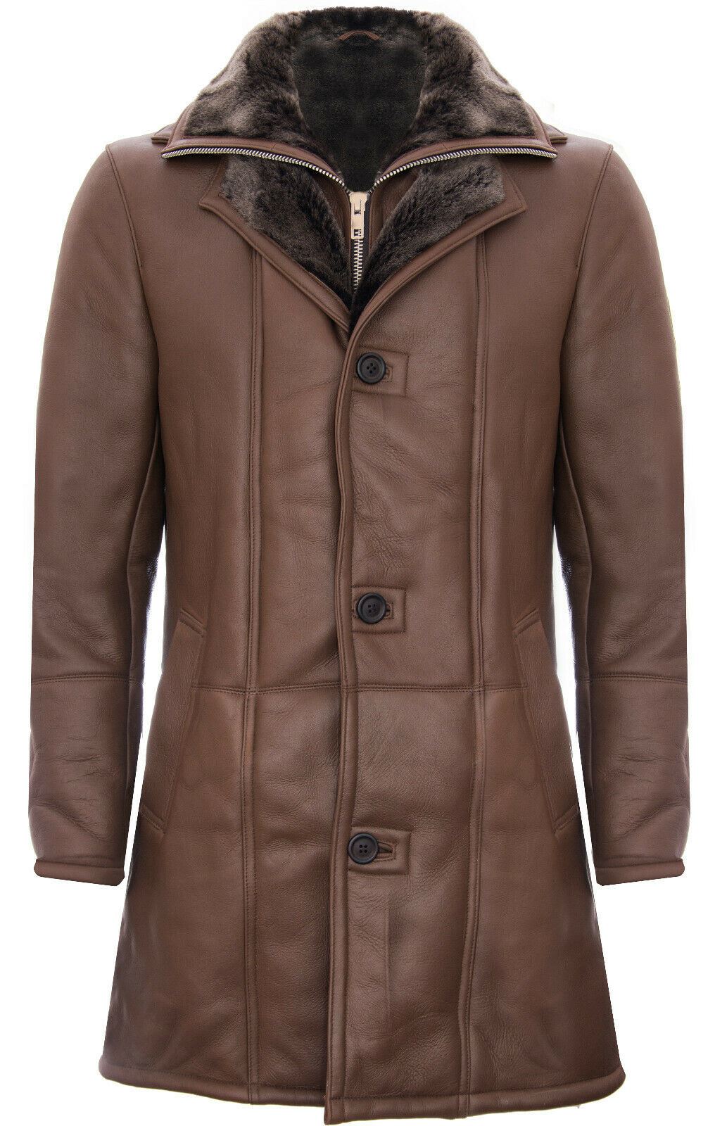 Mens Warm Shearling Sheepskin Leather Coat-Florence