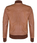 Mens Tan Brown Leather MA-1 Varsity Bomber Jacket