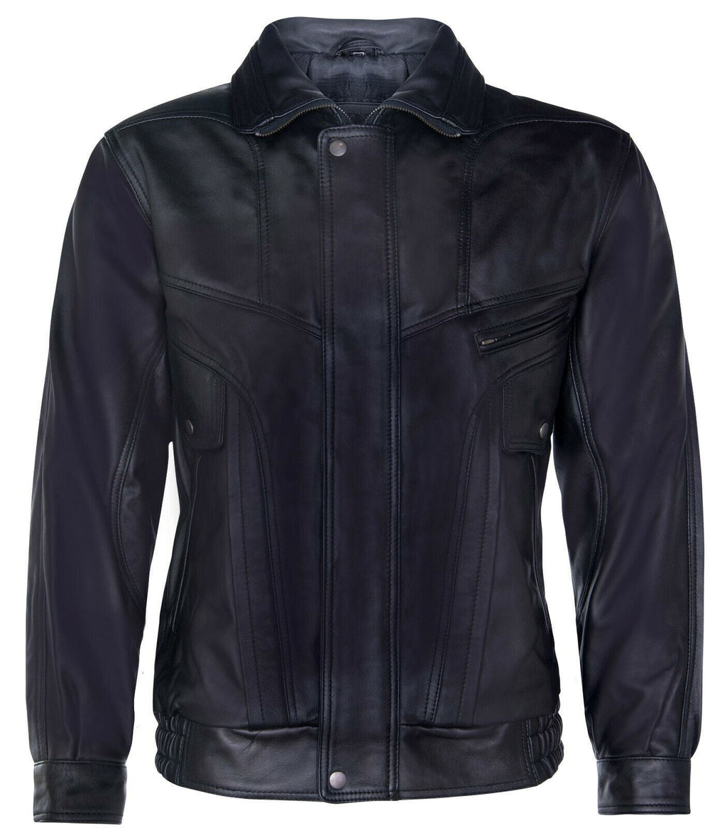 Mens Classic Harrington Bomber Leather Jacket-Minsk