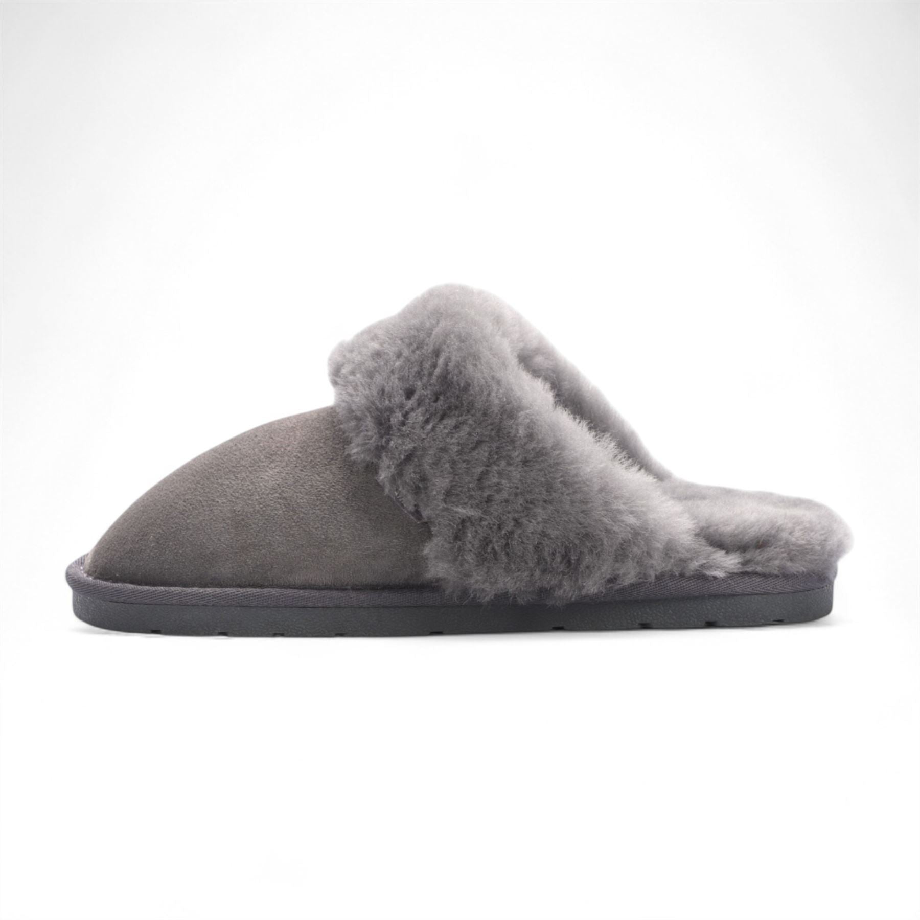 Women's Genuine Sheepskin Grey Suede Mule Winter Slippers - Luna