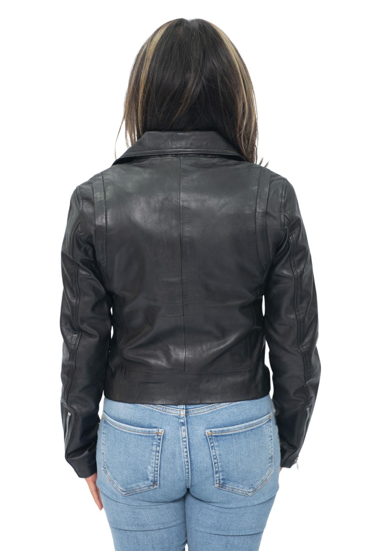 Womens Leather Biker Jacket-Zanzibar
