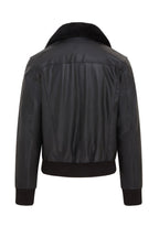 Mens Black Leather Cowhide Aviator Bomber Jacket  - Akhiok