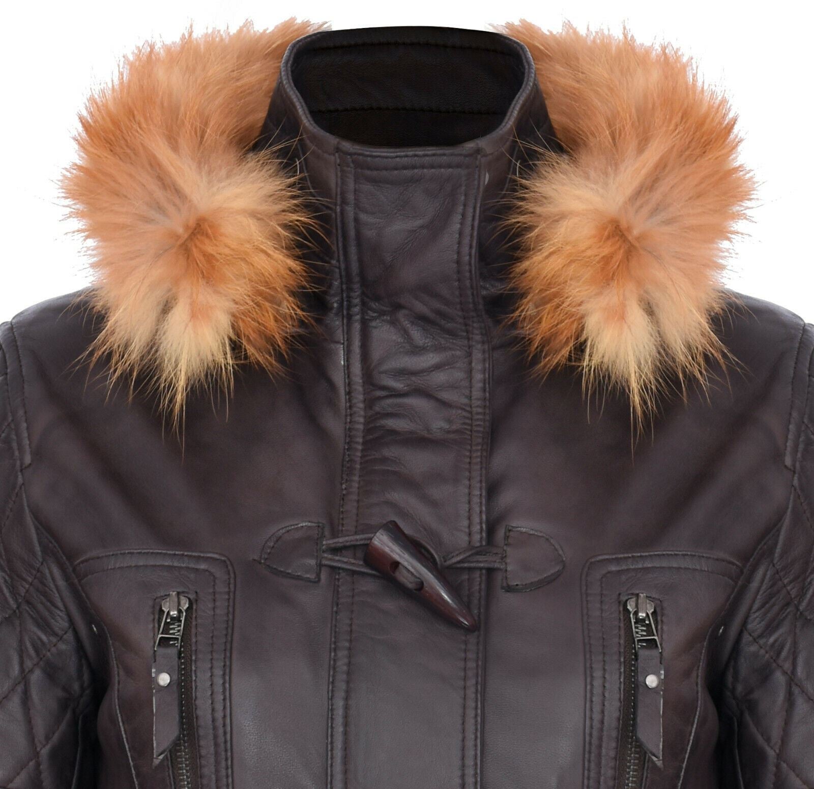 Womens Quilted Leather Parka Jacket-Brussels