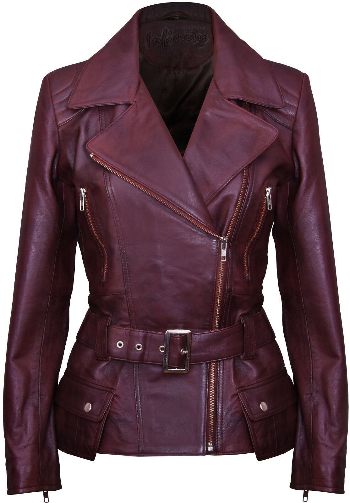 Womens Long Leather Biker Jacket-Quito