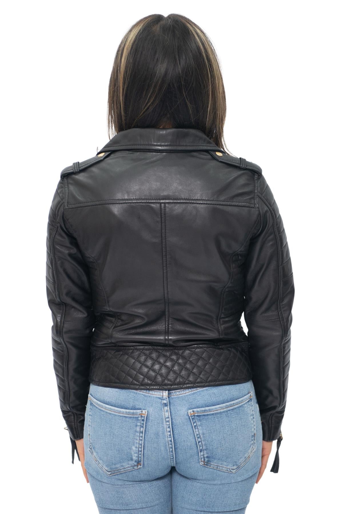 Womens Leather Quilted Vintage Brando Biker Jacket-Lusaka