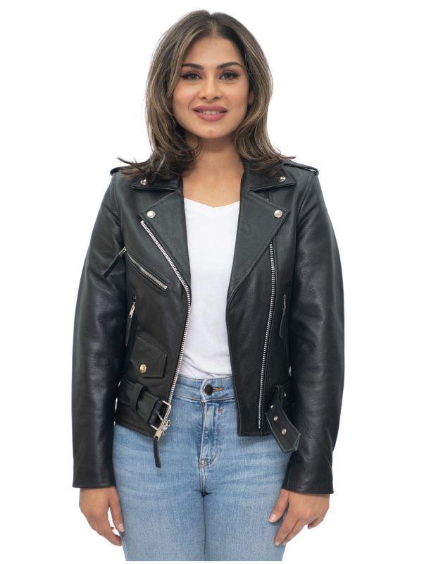 Women's Cowhide Brando Leather Biker Jacket-Murcia