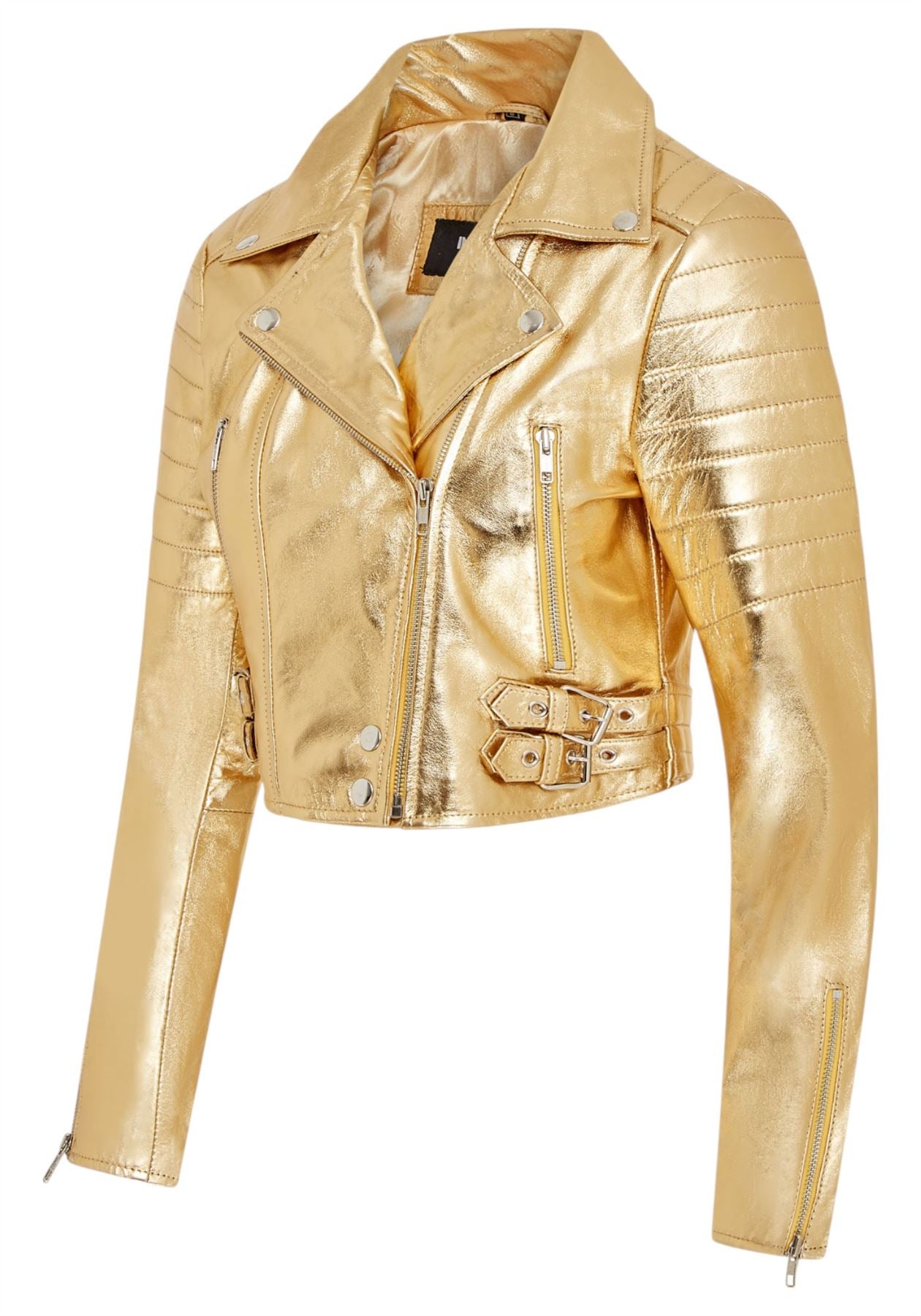 Womens Cropped Brando Leather Biker Jacket-Damascus