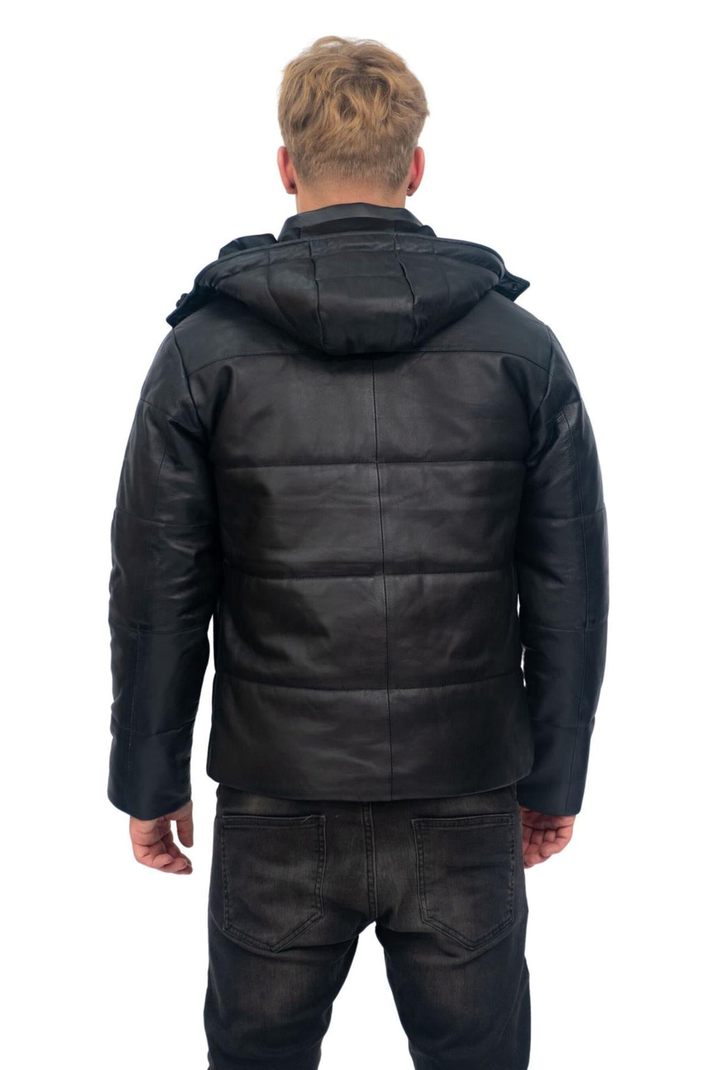 Mens Puffer Leather Bomber Jacket-Augsburg