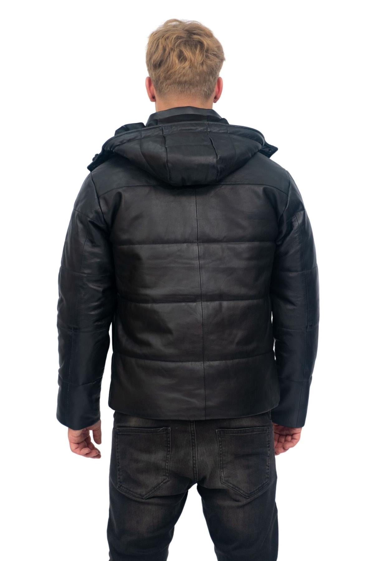 Mens Puffer Leather Bomber Jacket-Augsburg