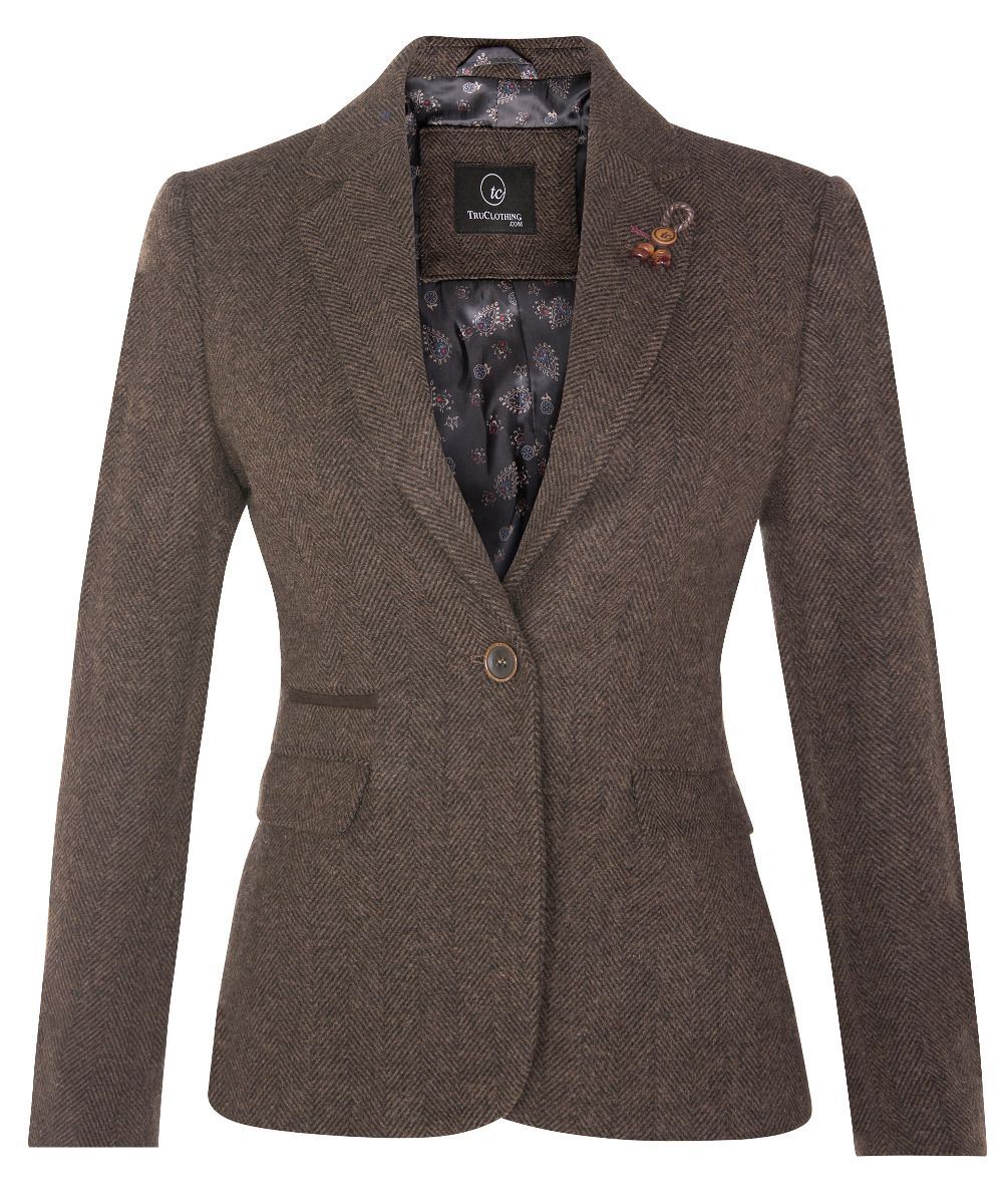 Womens Tweed 1920s Herringbone Brown Blazer