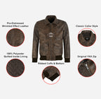 APEXA Men's Pre-Distressed Wrinkled Bomber Flight Jacket