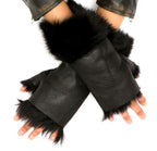 Womens Shearling  Mittens Fingerless Cuffs Toscana Suede Sheepskin Fur
