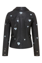 Women’s Black Leather Hearts Biker Jacket  - Wynyard