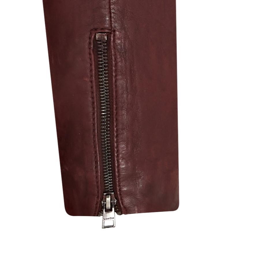 Womens Burgundy Biker Leather Jacket - Delhi