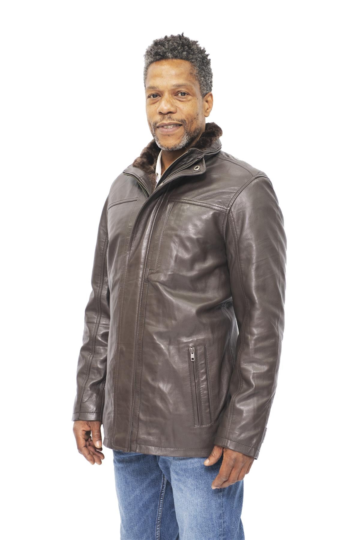 Mens Leather Mid Length Coat-Hanoi