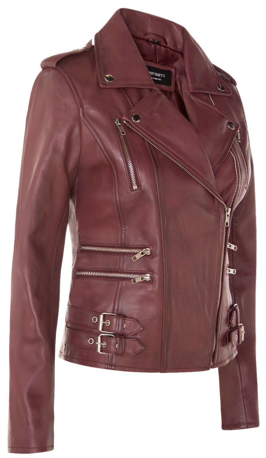 Womens Leather Brando Biker Jacket-Loddon