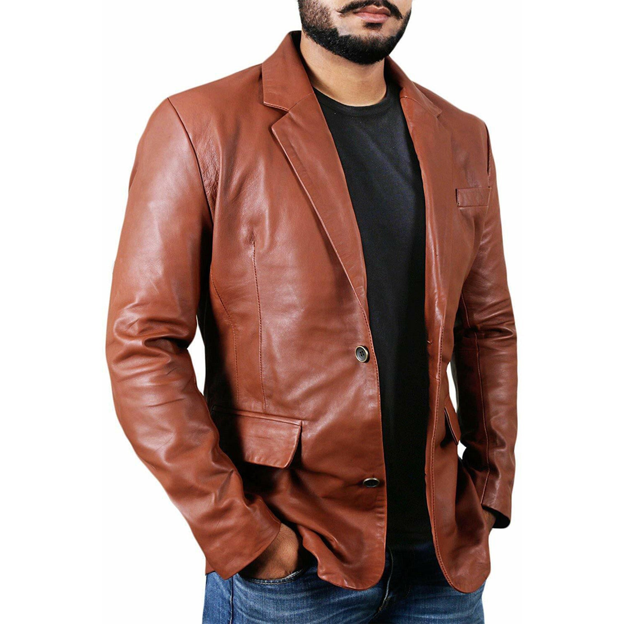 Brown Leather Jacket - Leather Blazer for Men Jacket | [1507105] Blazer, XL, Brown -Blazer Leather Coat