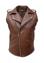 Men Brown Crocodile Leather Sleeveless Brando Style Bikers Vest Waistcoat Jacket