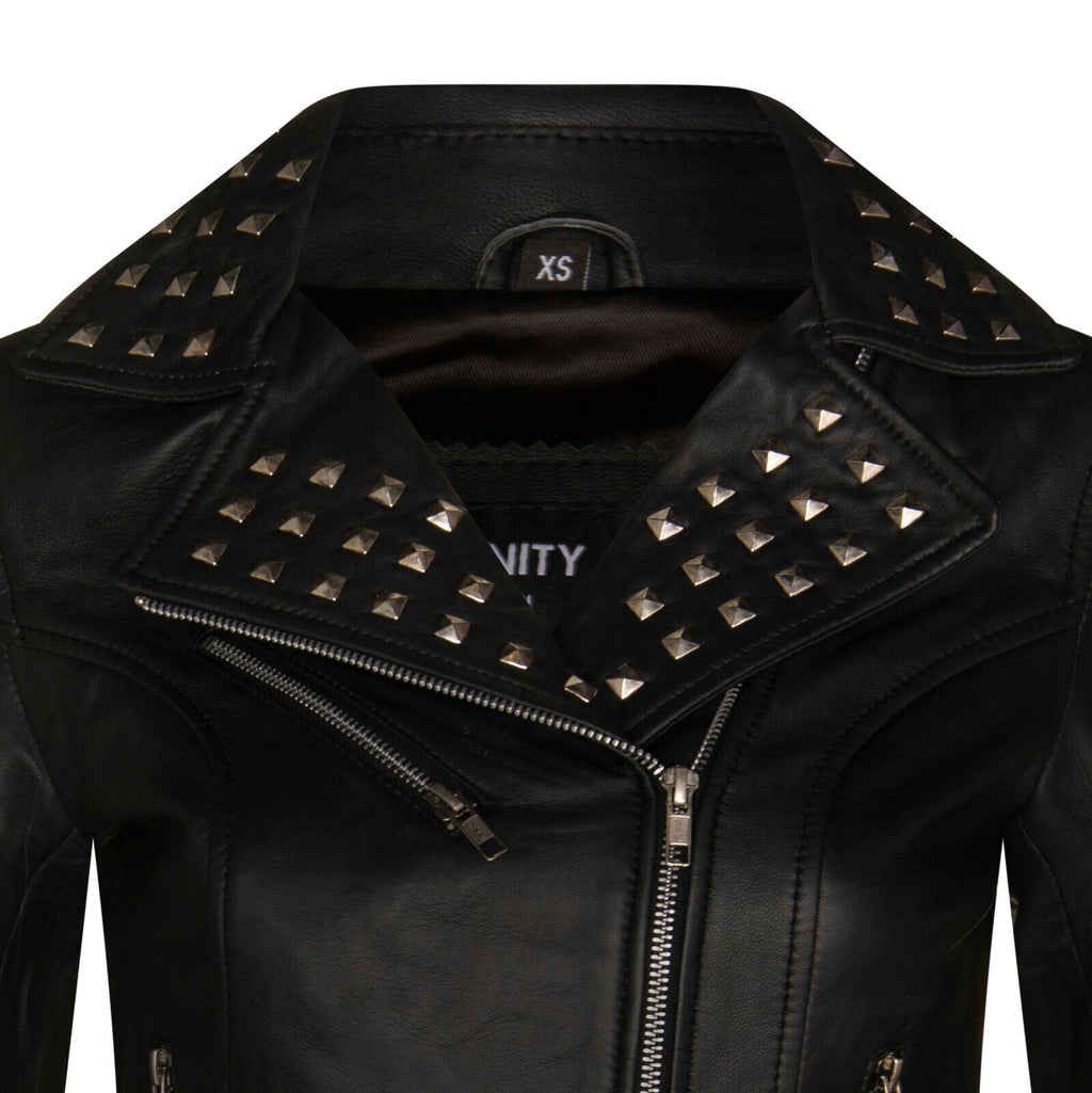 Womens Gothic Biker Leather Jacket with Studs-Bilbao