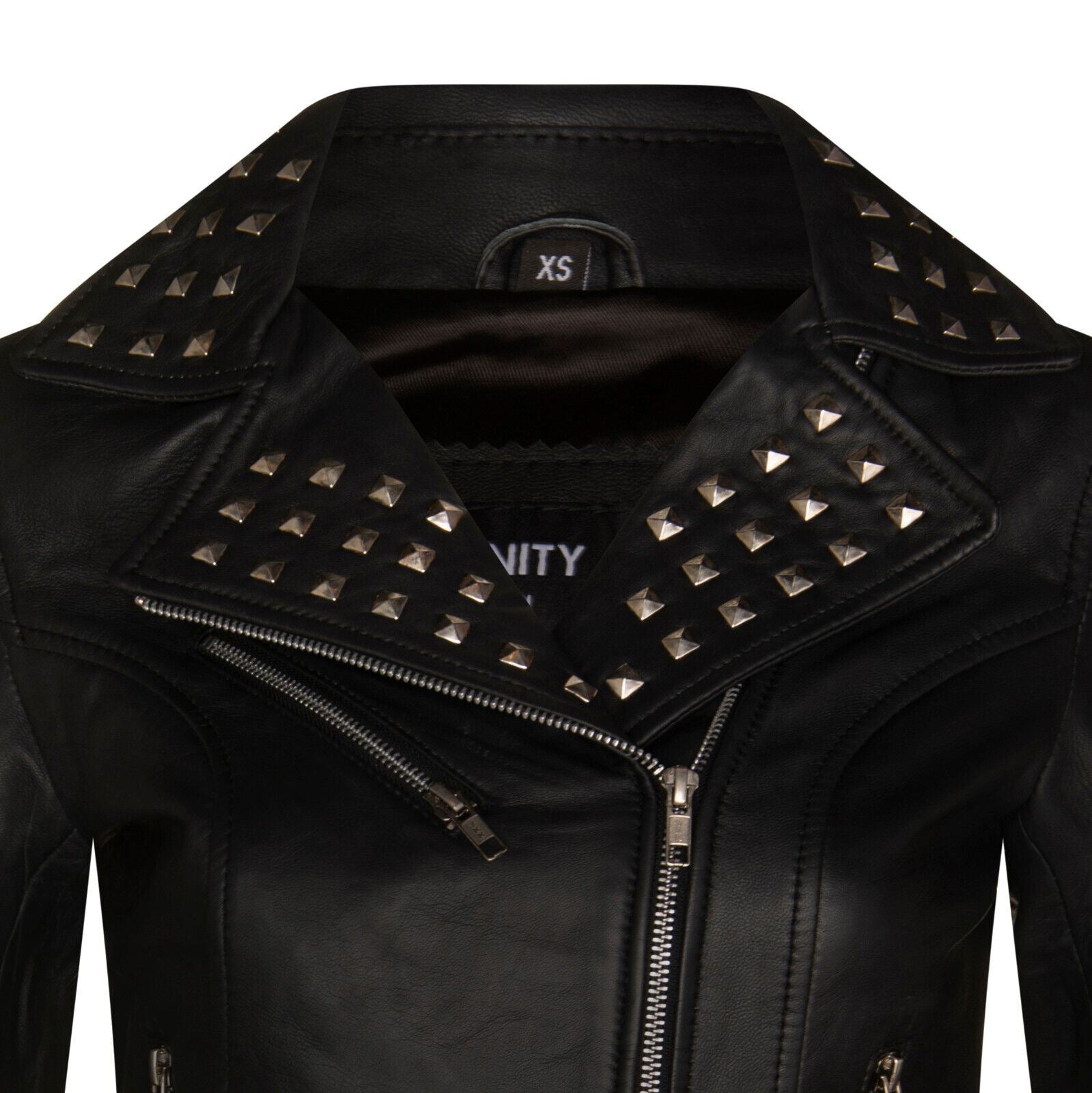 Womens Gothic Biker Leather Jacket with Studs-Bilbao