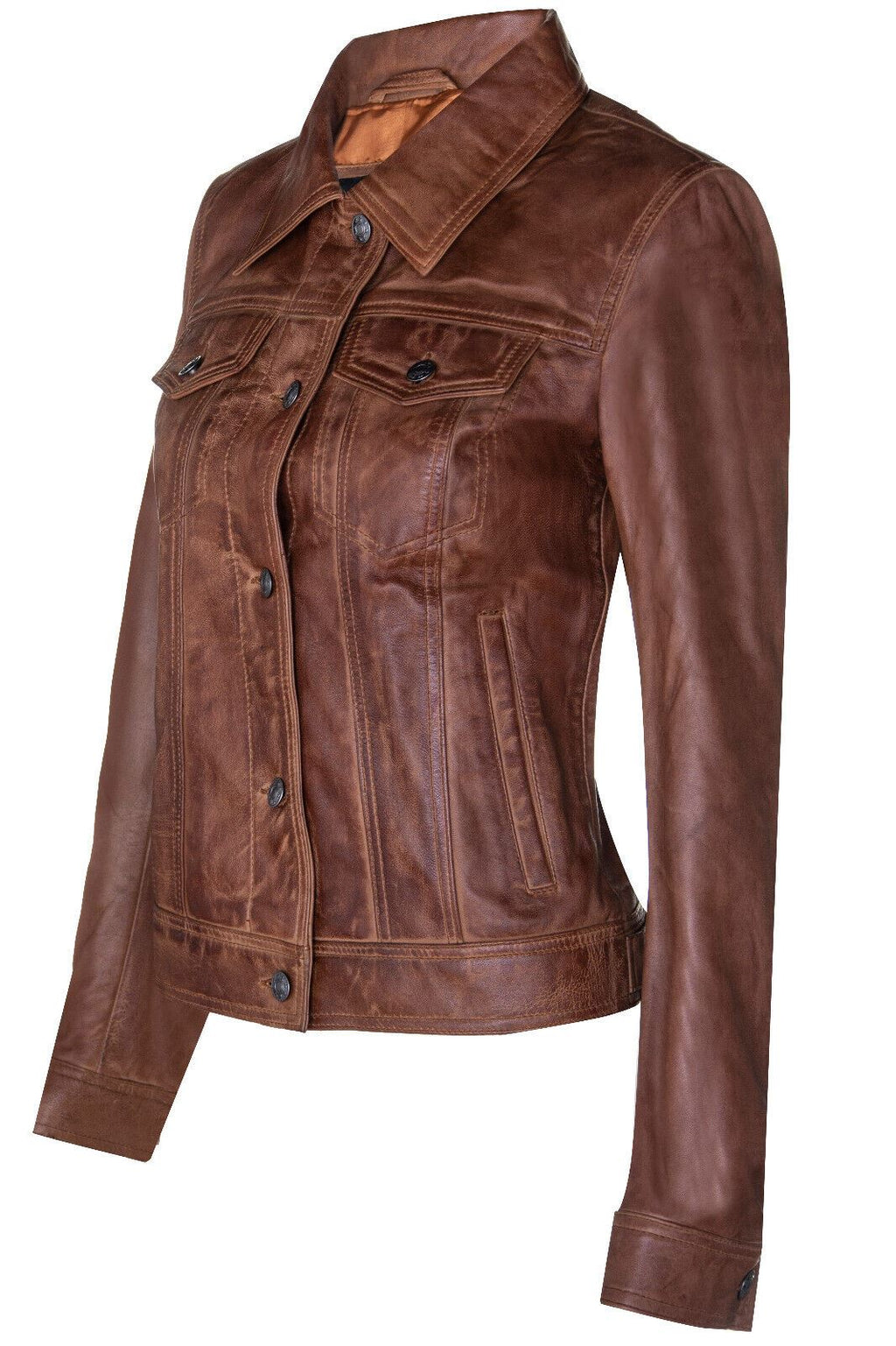 Womens Leather Trucker Jeans Jacket-Anderlecht