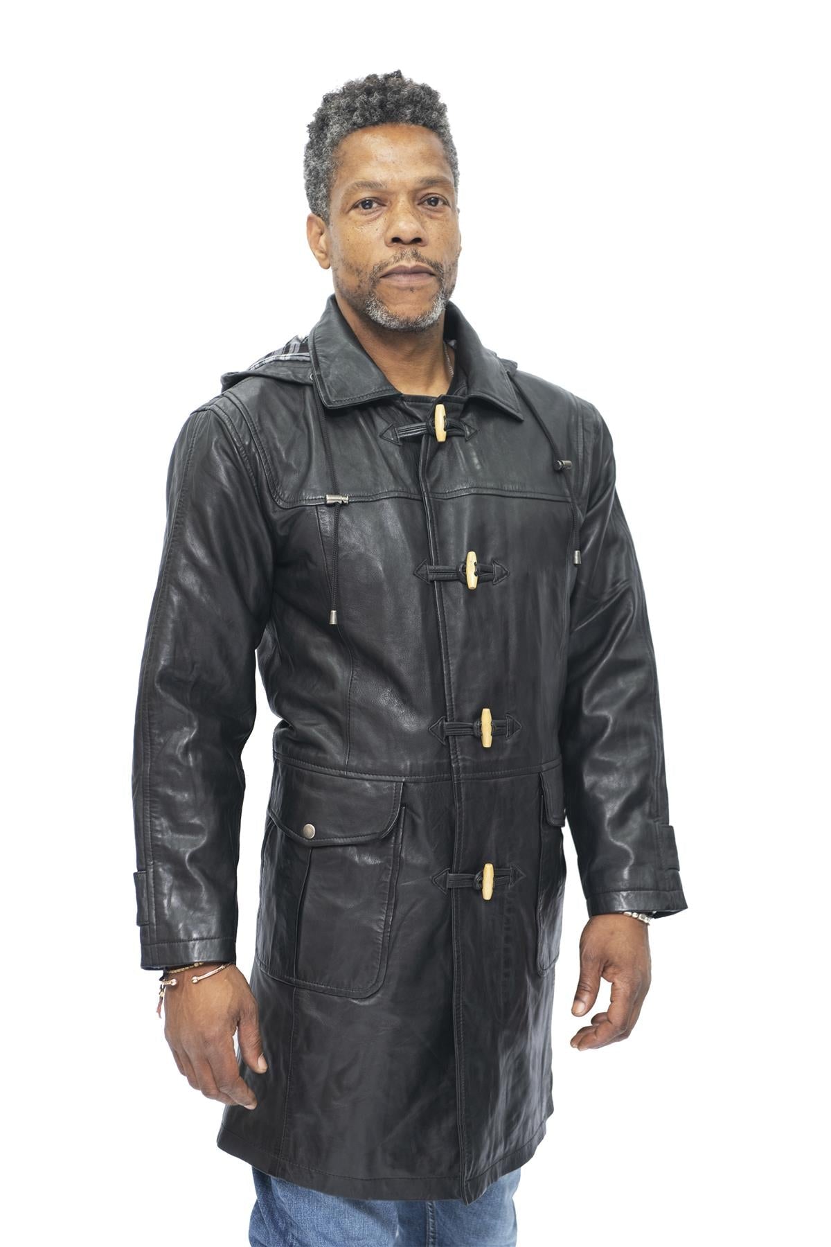 Mens Leather Duffle Classic Coat-Aylesbury