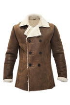 Mens Double Breasted Shearling Sheepskin Pea Coat-Valencia