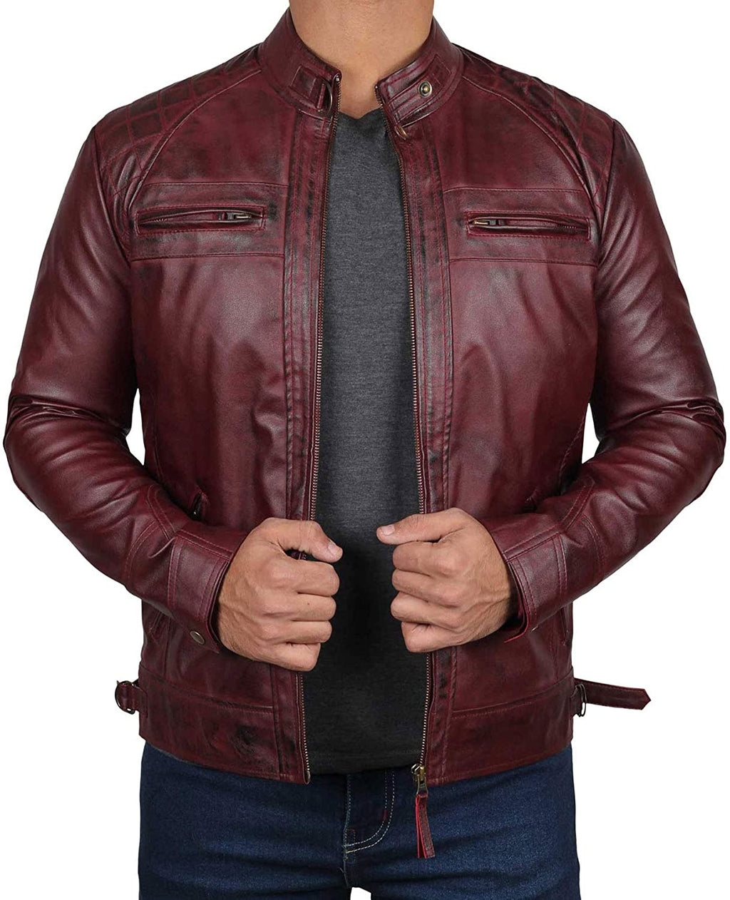 Men's Maroon Handmade Real Motorcycle Leather Jacket | Mens Genuine Sheep Leather Jacket | Mens Biker Leather Jacket | Winter Jacket | Christmas Day Gift | Gift For Him