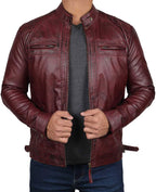 Men's Maroon Handmade Real Motorcycle Leather Jacket | Mens Genuine Sheep Leather Jacket | Mens Biker Leather Jacket | Winter Jacket | Christmas Day Gift | Gift For Him