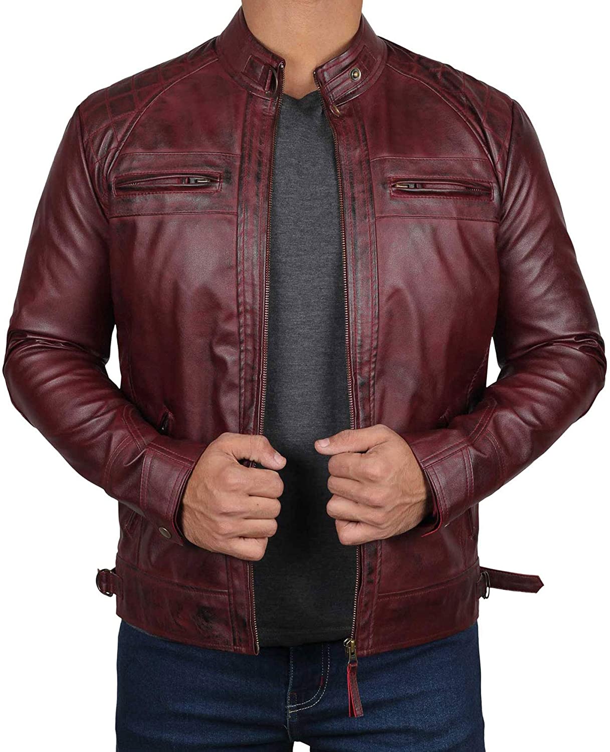 Men's Maroon Handmade Real Motorcycle Leather Jacket | Mens Genuine Sheep Leather Jacket | Mens Biker Leather Jacket | Winter Jacket | Christmas Day Gift | Gift For Him