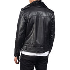 Furton Black Leather Biker Jacket