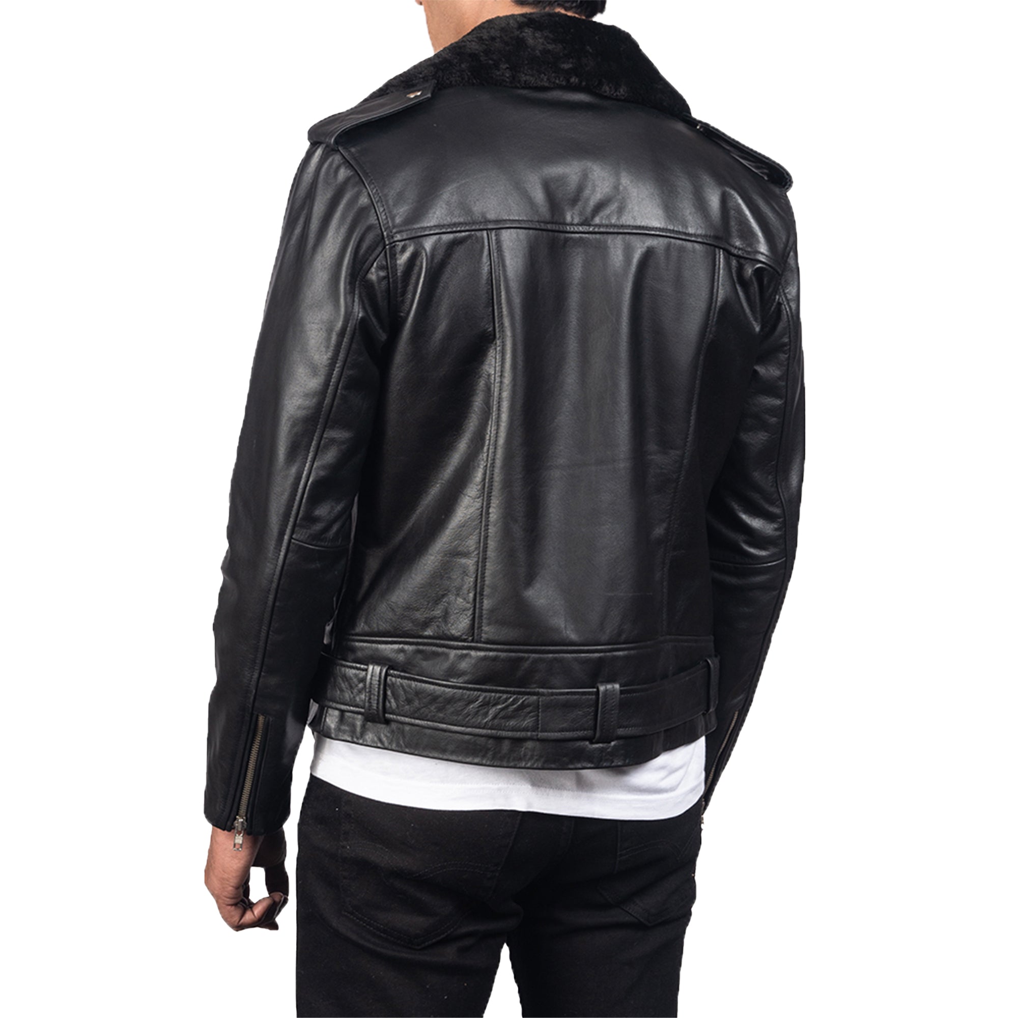 Furton Black Leather Biker Jacket