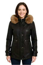 Womens Leather Hooded Parka Jacket-Putian